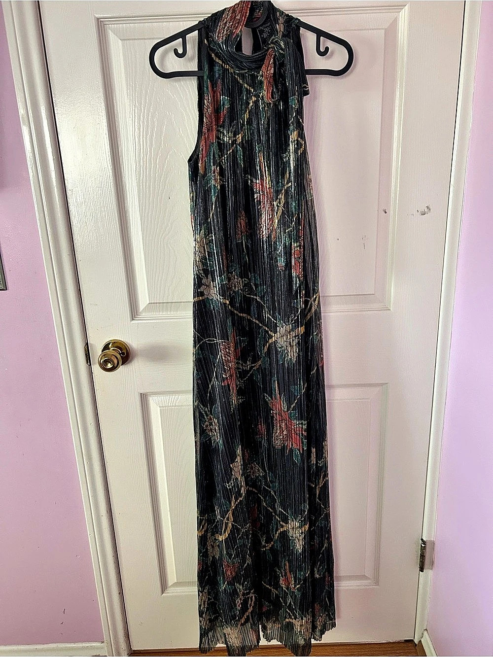 Johnny Was Floral Pleated Maxi Dress in Black & Multicolor XS Like New